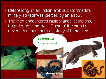 Before long, in an Indian ambush, Coronado's military advisor was pierced by an arrow.