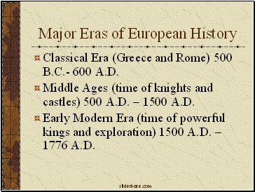 Major Eras of European History