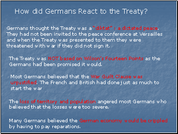 How did Germans React to the Treaty?