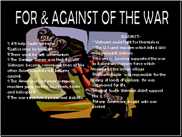 FOR & AGAINST OF THE WAR