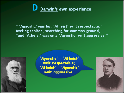  Agnostic was but Atheist writ respectable, Aveling replied, searching for common ground,