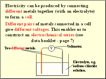 Electricity can be produced by connecting different metals together (with an electrolyte) to form a