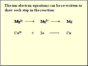The ion-electron equations can be re-written to show each step in the reaction: