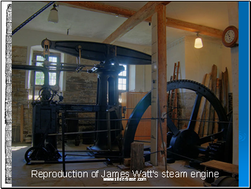 Steam engine designed by Boulton & Watt. Engraving of a 1784 engine.