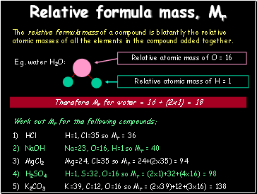 Relative formula mass, Mr