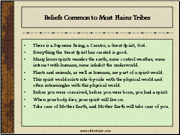 Beliefs Common to Most Plains Tribes