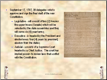 September 17, 1787, 39 delegates vote to approve and sign the final draft of the new Constitution.