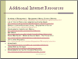 Additional Internet Resources