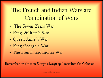 The French and Indian Wars are Combination of Wars