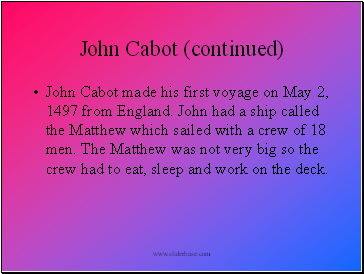 John Cabot (continued)