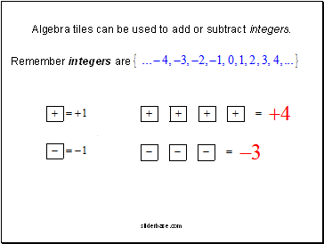 Algebra tiles can be used to add or subtract integers.