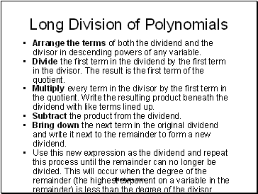 Long Division of Polynomials