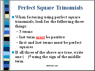 Perfect Square Trinomials