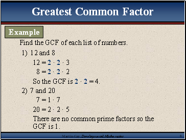 Find the GCF of each list of numbers.
