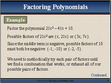 Factor the polynomial 21x2  41x + 10.