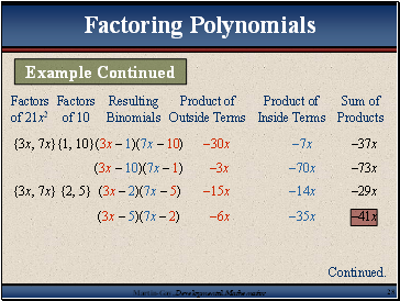 {3x, 7x}{1, 10}(3x  1)(7x  10) 30x 7x 37x