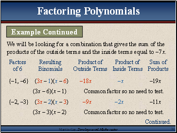 We will be looking for a combination that gives the sum of the products of the outside terms and the inside terms equal to 7x.