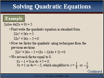 Solve 4x(8x + 9) = 5