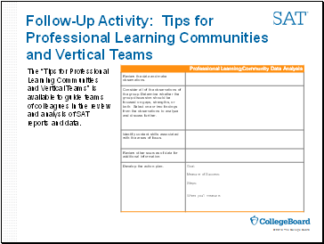 Follow-Up Activity: Tips for Professional Learning Communities and Vertical Teams