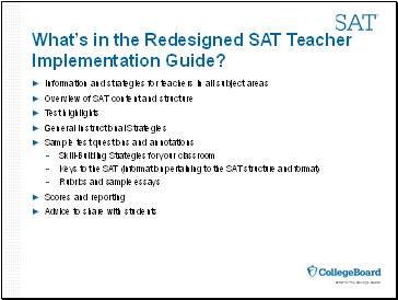What’s in the Redesigned SAT Teacher Implementation Guide?
