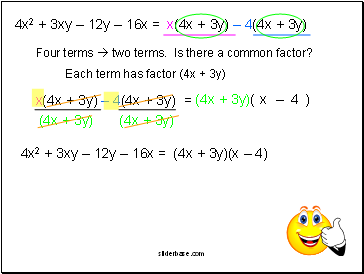 4x2 + 3xy  12y  16x =