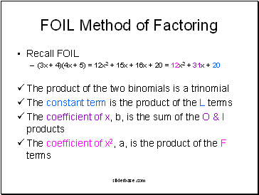 FOIL Method of Factoring