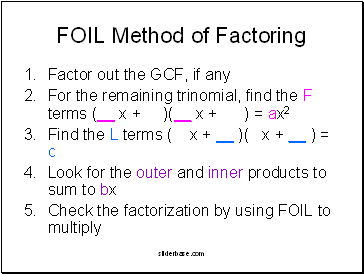 FOIL Method of Factoring