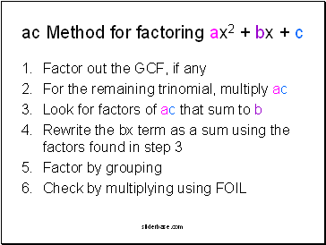 ac Method for factoring ax2 + bx + c