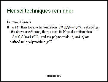 Hensel techniques reminder