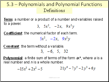 Polynomials and Polynomial Functions