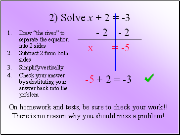2) Solve x + 2 = -3