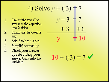 4) Solve y + (-3) = 7