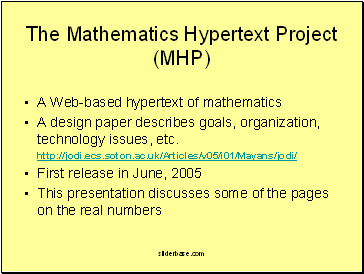 The Mathematics Hypertext Project (MHP)