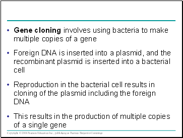 Gene cloning involves using bacteria to make multiple copies of a gene