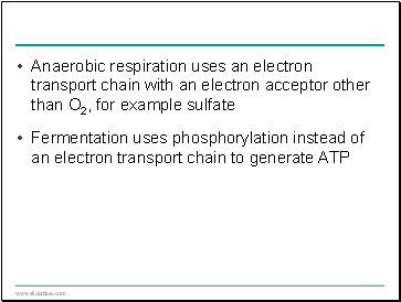 Anaerobic respiration uses an electron transport chain with an electron acceptor other than O2, for example sulfate