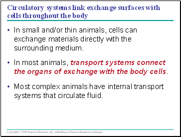 Circulatory systems link exchange surfaces with cells throughout the body