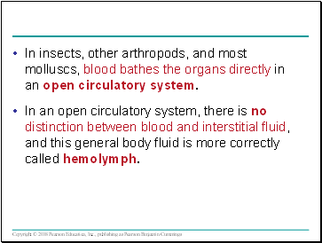 In insects, other arthropods, and most molluscs, blood bathes the organs directly in an open circulatory system.