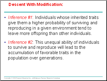 Inference #1: Individuals whose inherited traits give them a higher probability of surviving and reproducing in a given environment tend to leave more offspring than other individuals.