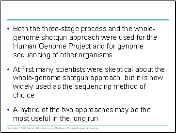 Both the three-stage process and the whole-genome shotgun approach were used for the Human Genome Project and for genome sequencing of other organisms