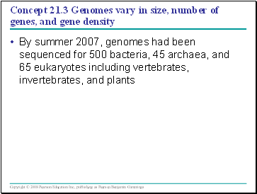 Concept 21.3 Genomes vary in size, number of genes, and gene density