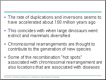 The rate of duplications and inversions seems to have accelerated about 100 million years ago