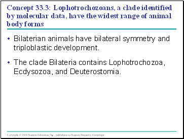 Concept 33.3: Lophotrochozoans, a clade identified by molecular data, have the widest range of animal body forms