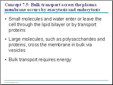 Concept 7.5: Bulk transport across the plasma membrane occurs by exocytosis and endocytosis