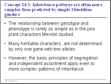 Concept 14.3: Inheritance patterns are often more complex than predicted by simple Mendelian genetics