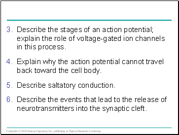 Describe the stages of an action potential; explain the role of voltage-gated ion channels in this process.