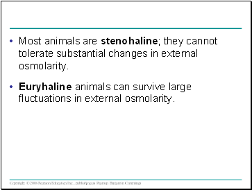 Most animals are stenohaline; they cannot tolerate substantial changes in external osmolarity.