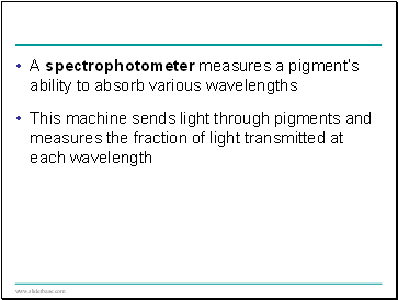 A spectrophotometer measures a pigments ability to absorb various wavelengths