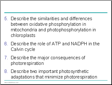 Describe the similarities and differences between oxidative phosphorylation in mitochondria and photophosphorylation in chloroplasts