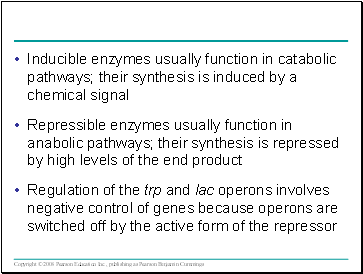 Inducible enzymes usually function in catabolic pathways; their synthesis is induced by a chemical signal