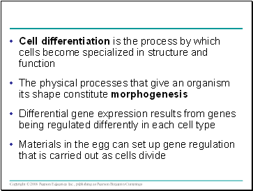 Cell differentiation is the process by which cells become specialized in structure and function